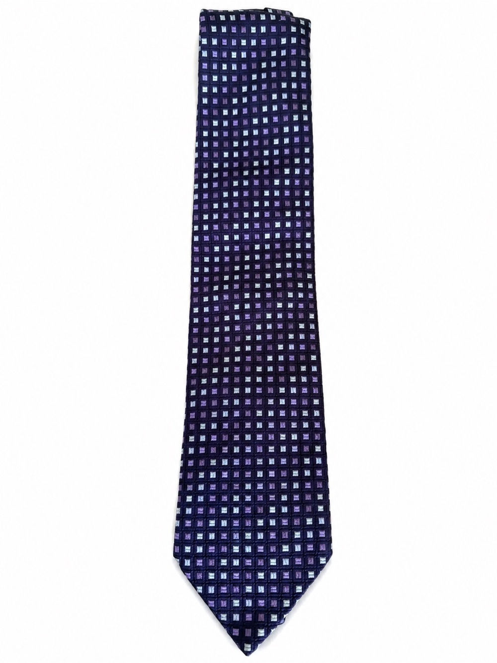 Armani Collezioni Italy Silk Tie Purple Geometric Square Pattern Designer